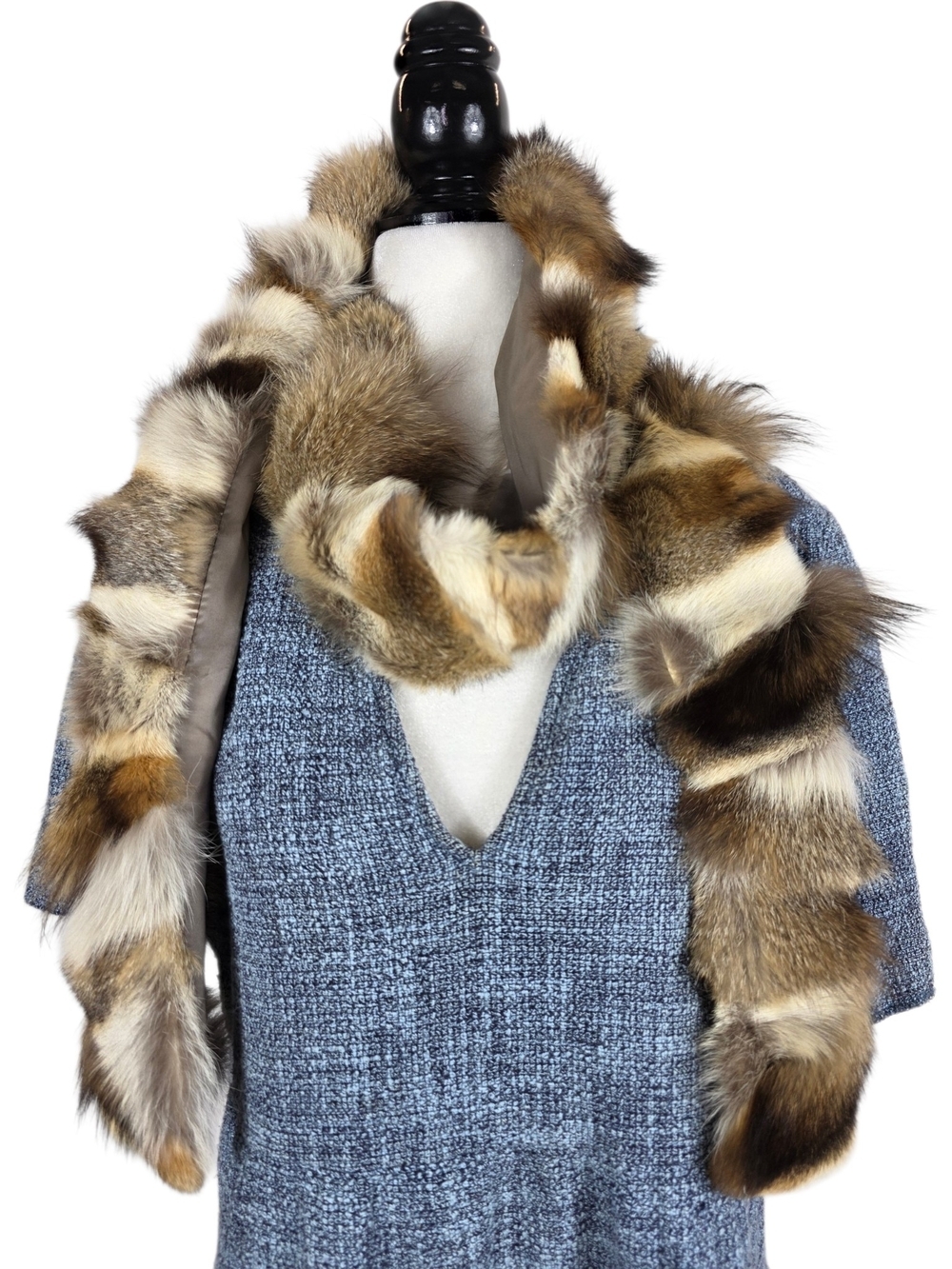 M Siamo Vintage Luxury Natural Fox Fur Brown Multi Fur Scarf Wrap
